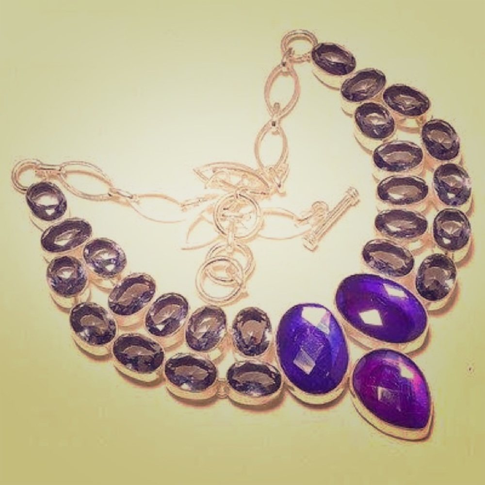 Fire Rainbow Topaz with Iolite Topaz necklace
